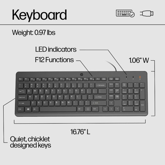 HP 150 USB Wired Chiclet Keyboard & Mouse Combo - Effortless Productivity