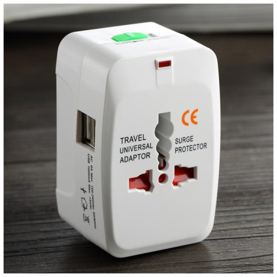  All-In-One Universal Travel Adapter with DC 5V 1000mA 2 USB Female Port