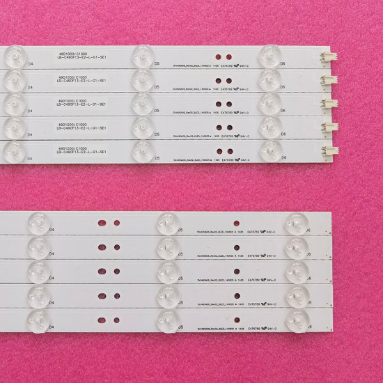 LED Backlight Strip for Micromax 50 Inch TV (50C1200FHD) - 12 LEDs (6 + 6), 3V (RF-AC490E30-0601R-01 and RF-AC490E30-0601L-01, 5-Pair Set)