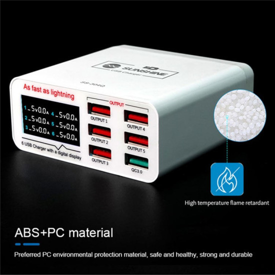 SUNSHINE SS-304Q 6 Port USB Smart Lightning Charger