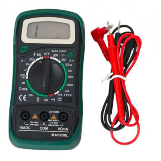 Mastech Mas830L Digital Multimeter With Probes For Measuring Resistance, Ac/Dc Voltage & Current