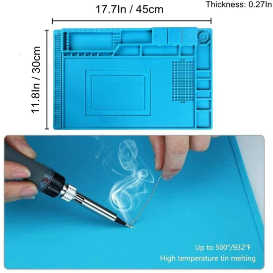 Magnetic Electronics Work Mat for Cell Phone, Laptop, Computer Repair, BGA Soldering – 17.7"x11.8" Blue