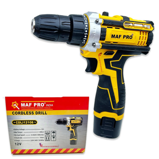 MAF PRO CDLI12108 Cordless Drill Screwdriver 12V 10mm – 2 Batteries + Charger