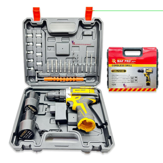 MAF PRO CDLI12108 Cordless Drill Screwdriver 12V 10mm – 2 Batteries + Charger