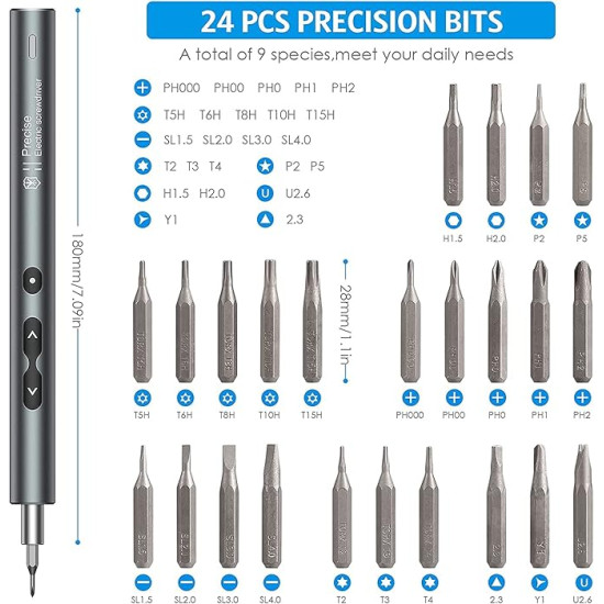 Electric Screwdriver 28 in 1 Precision Screwdriver Set with 24 Bits and USB Cable
